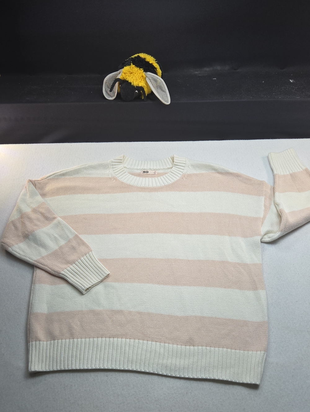 SO Striped Crewneck Sweater in Cream and Light Pink